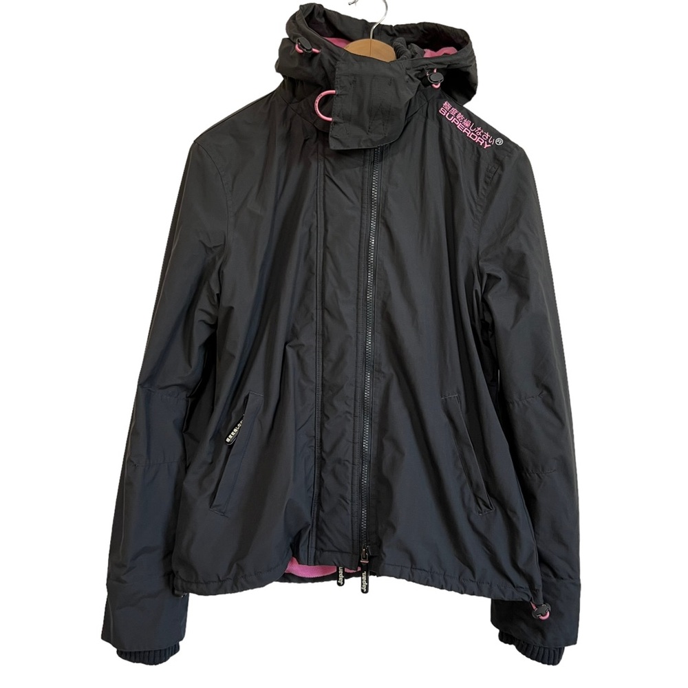 Superdry Original Windcheater Women’s Jacket Black Pink Trim Size XL